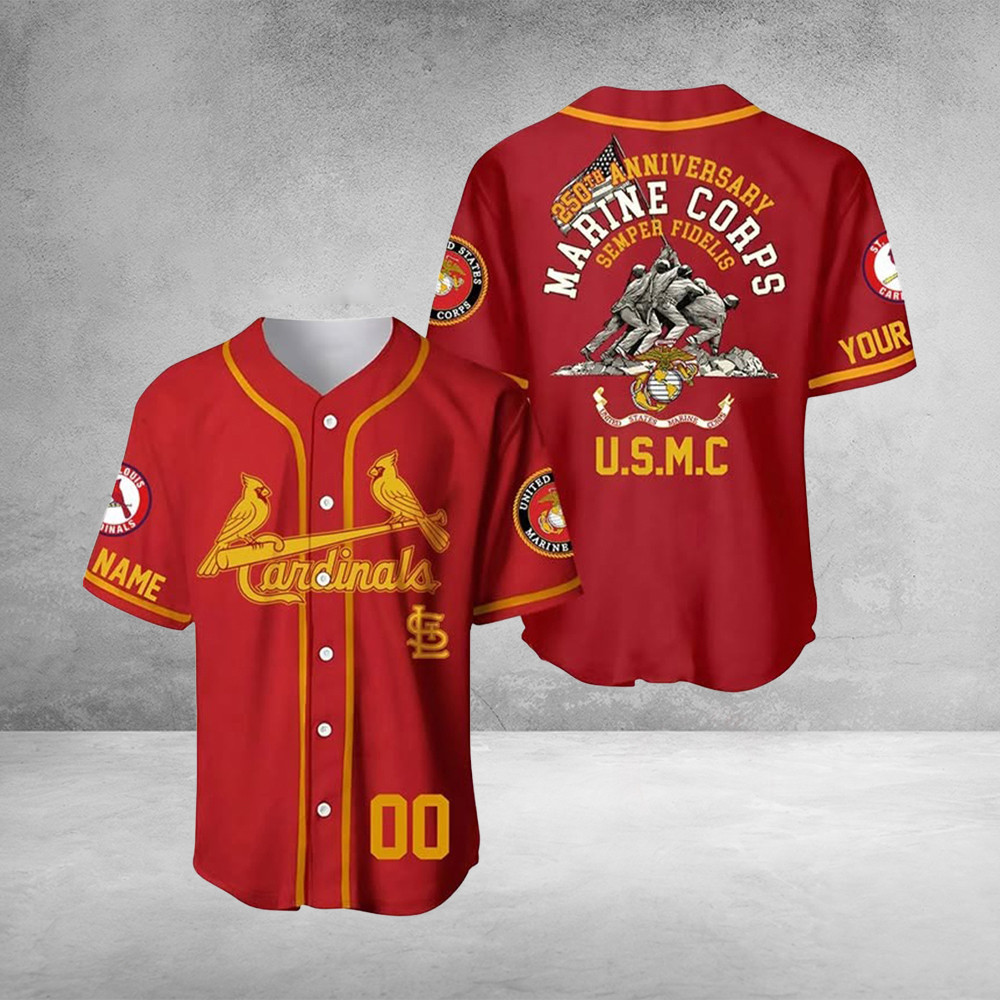 Custom St. Louis Cardinals x U.S. Marine Corps 250Th Anniversary Jersey USMC Merch Fan Gifts