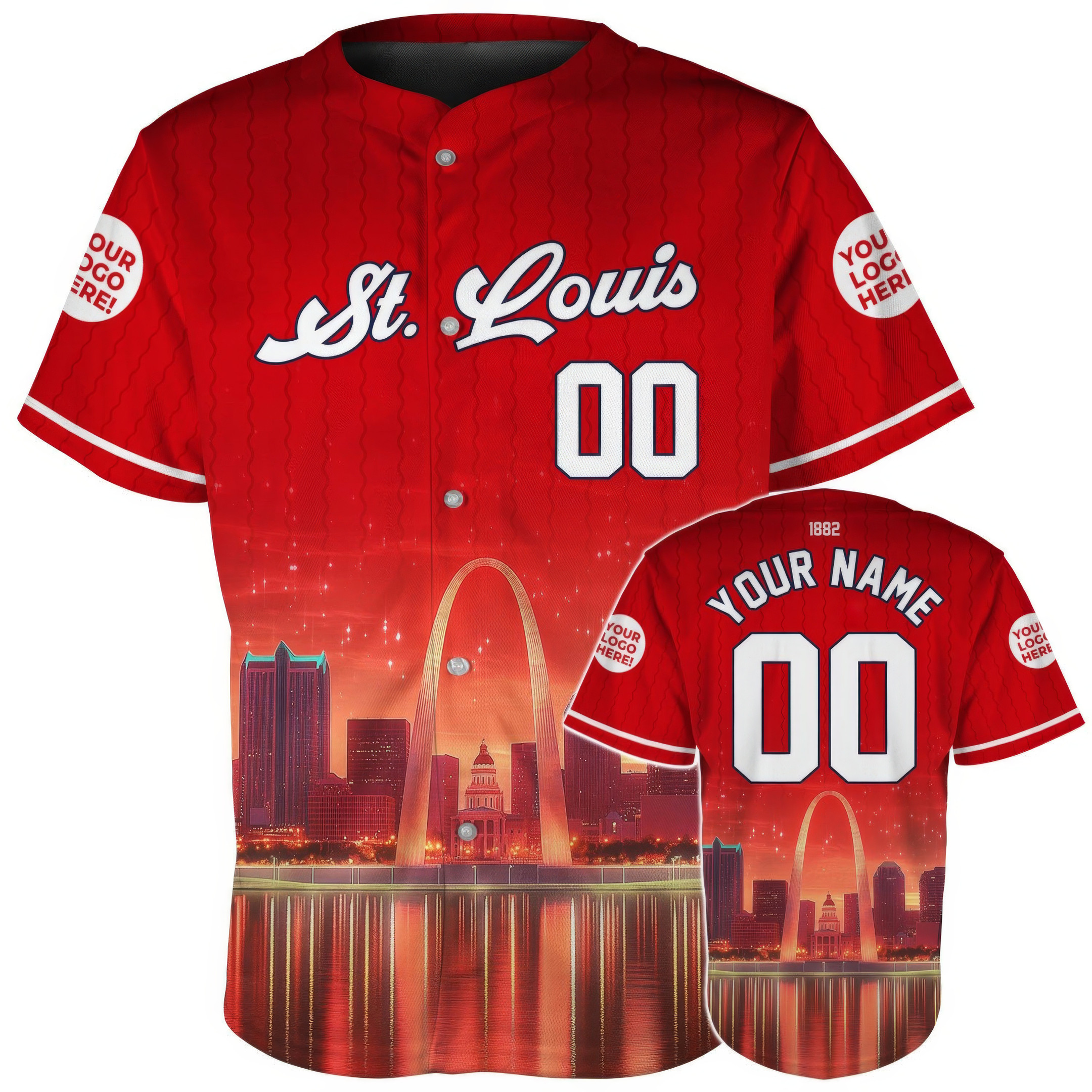 Custom St. Louis Gateway Arch Skyline Baseball Jersey Gifts For Boyfriend