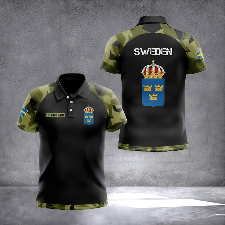 Custom Sweden Coat Of Arms Camo Polo Shirt Sweden Outfits Gifts For Swedish Friends