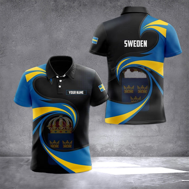 Custom Sweden Coat Of Arms Fire Way Polo Shirt Swedish Apparel Gifts For Swedish People