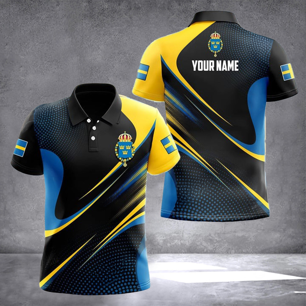 Custom Sweden Coat Of Arms Polo Shirt Sweden Flag With Coat Of Arms Crest Swedish Gifts