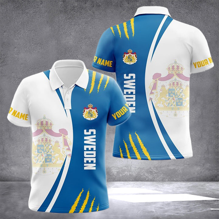 Custom Sweden Coat Of Arms Scratch Form Polo Shirt Sweden Outfits Gifts For Swedish People