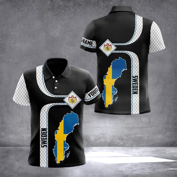 Custom Sweden Flag Map Coat Of Arms Polo Shirt Swedish Mens Fashion Gifts For Swedish Friends