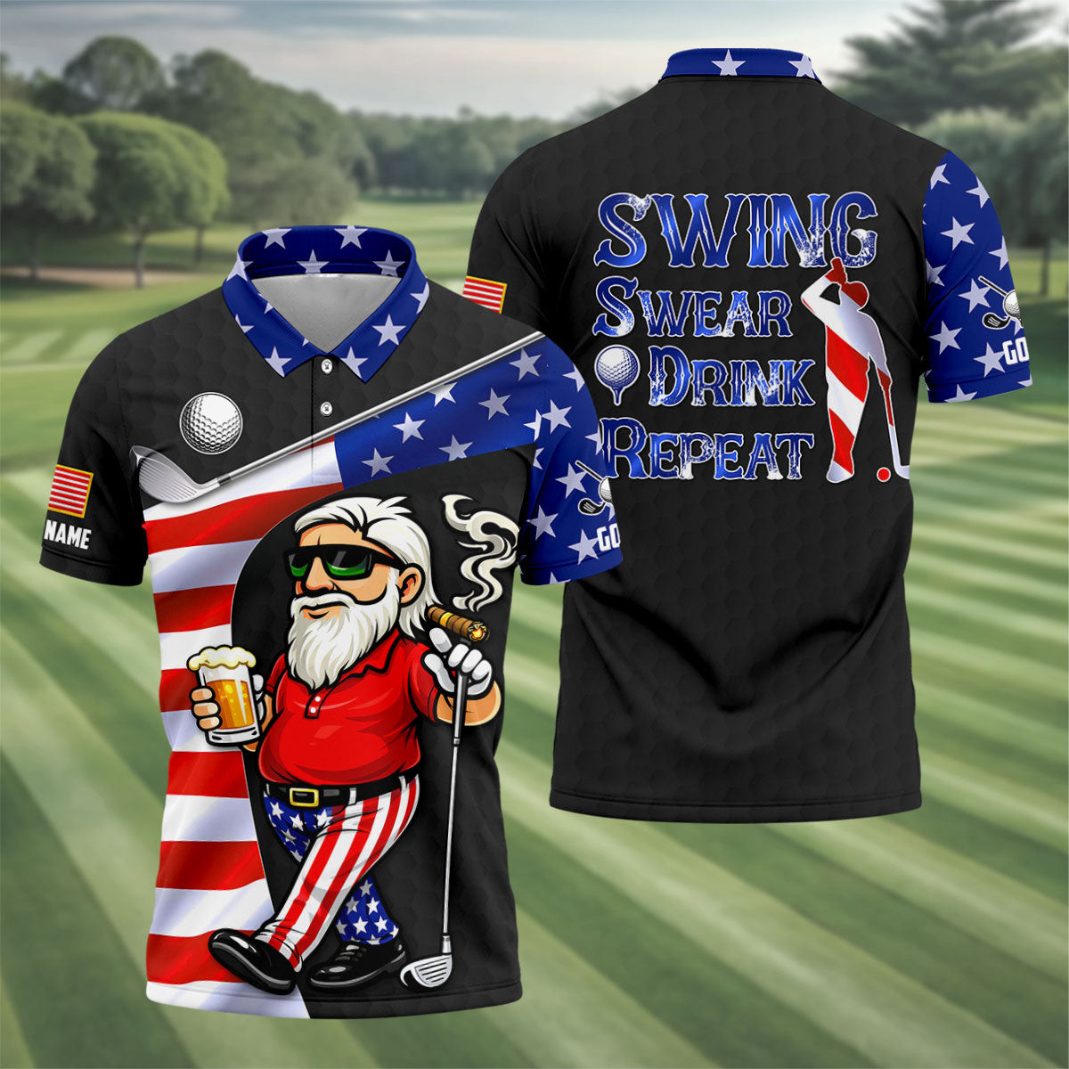 Custom Swing Swear Drink Repeat Golf And Beer Polo Shirt Best Golf Shirt Present For Husband