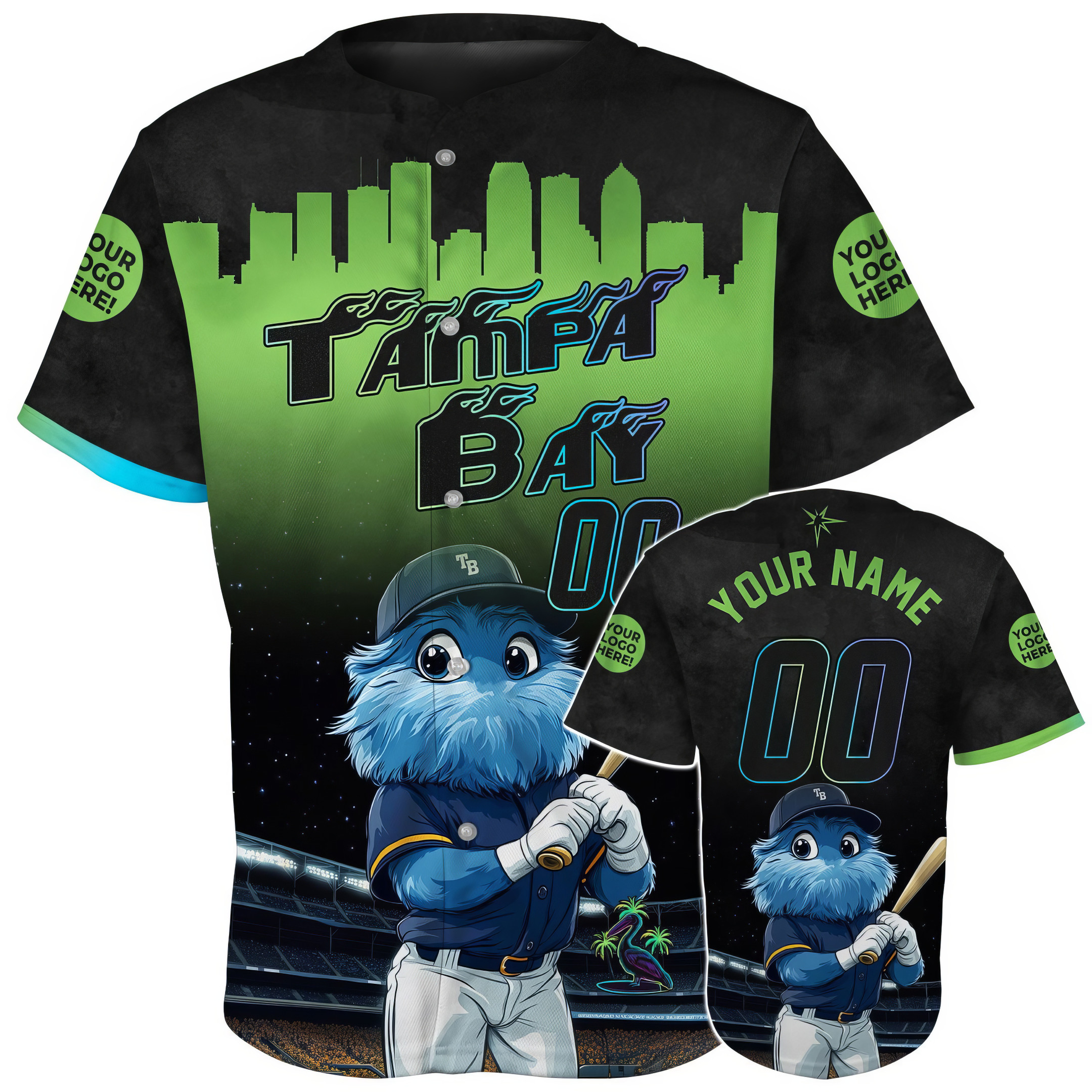 Custom Tampa Bay Cartoon Mascot Player Baseball Jersey Best Gifts For Baseball Fans