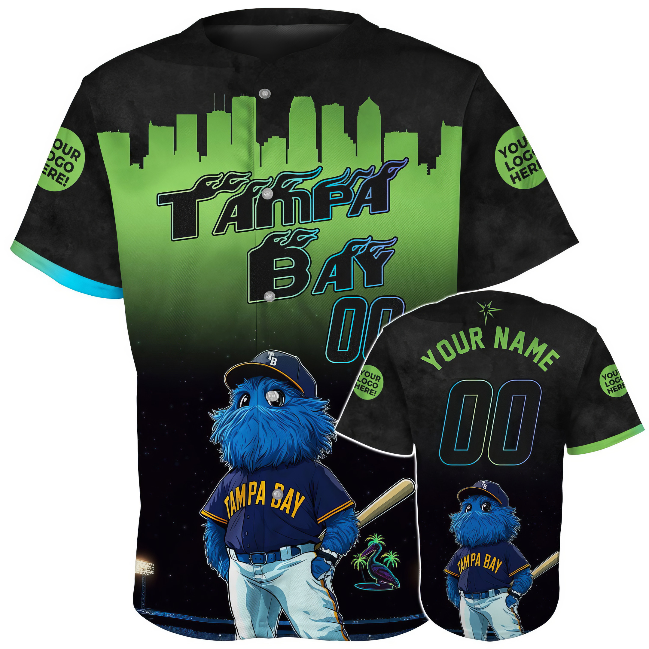 Custom Tampa Bay Cartoon Mascot Player Baseball Jersey Gift Ideas For Baseball Fans