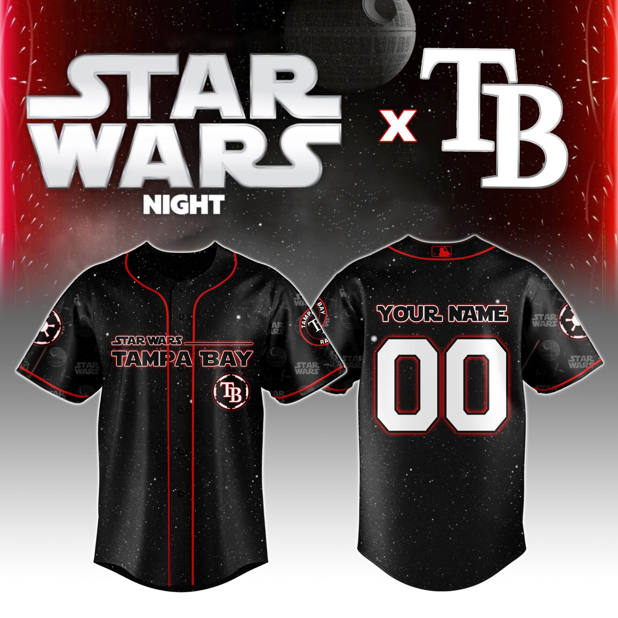 Custom Tampa Bay Rays MLB x Star Wars Night Jersey Cool Gifts For Baseball Lovers