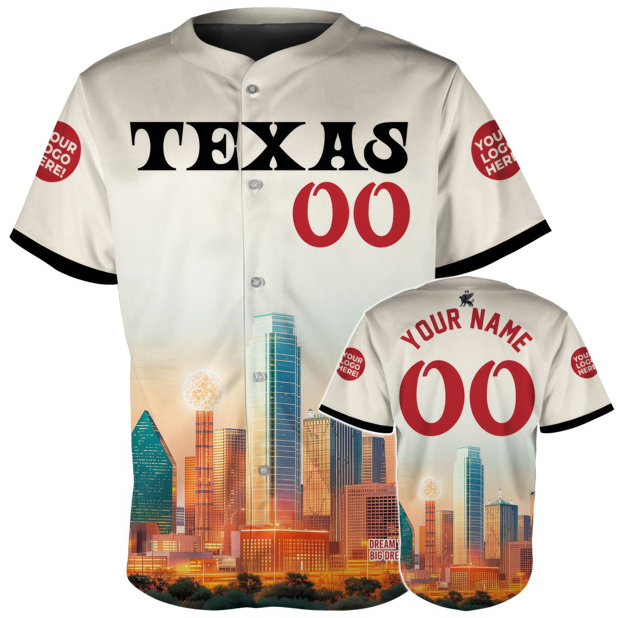 Custom Texas Dallas Skyline With Reunion Tower Baseball Jersey Gift For Son In Law