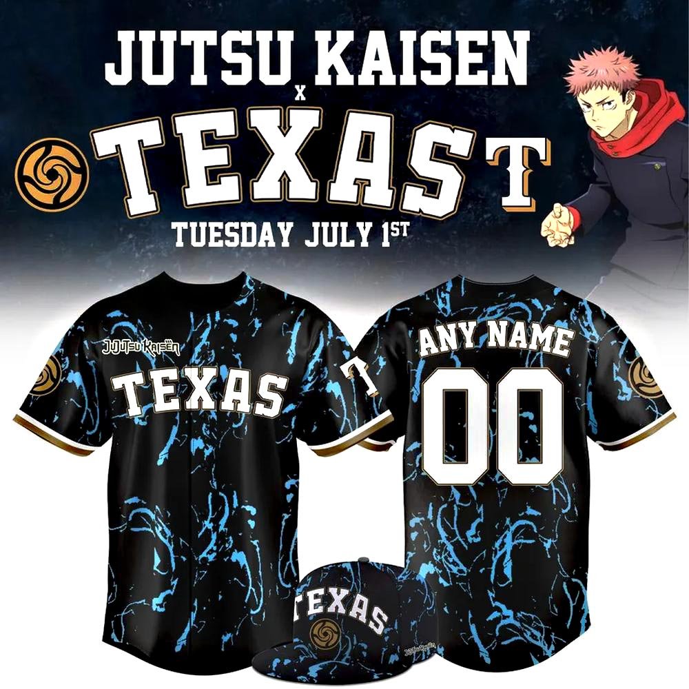 Custom Texas Rangers x Jujutsu Kaisen Limited Edition Baseball Jersey Cool Baseball Gifts