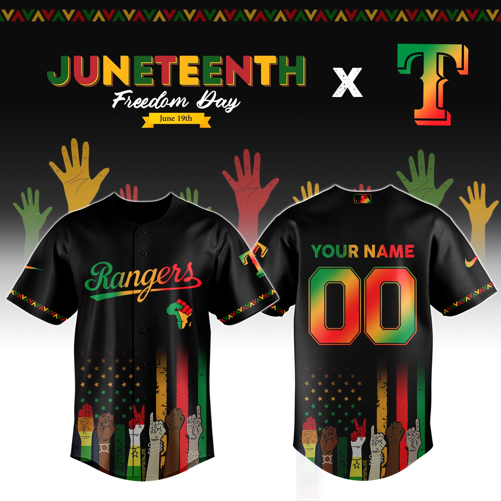 Custom Texas Rangers x Juneteenth Jersey 2025 Baseball Gifts Ideas