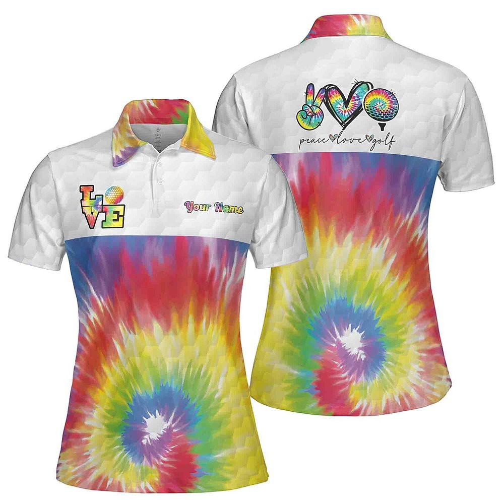 Custom Tie Dye Peace Love Golf Women's Polo Shirt Gifts For Golf Lovers