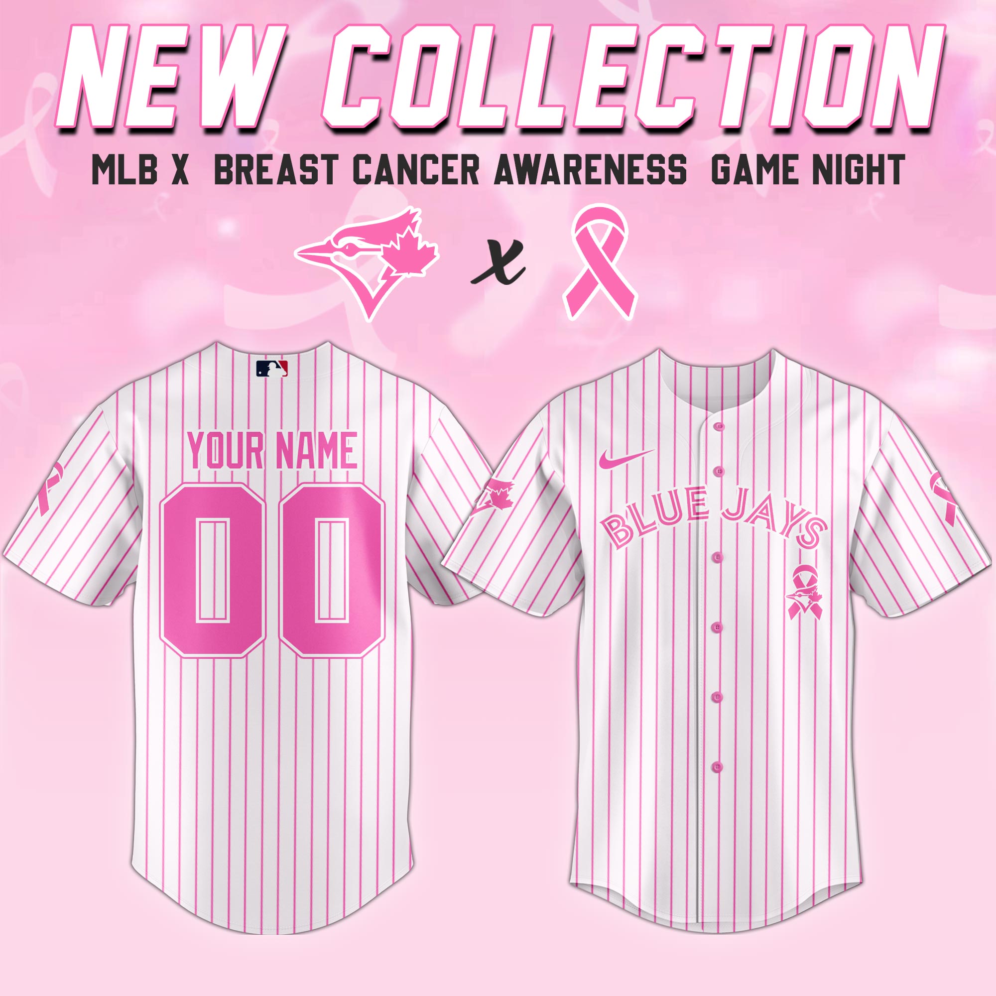 Custom Toronto Blue Jays x Breast Cancer Awareness Game Night Jersey Present For Baseball Player