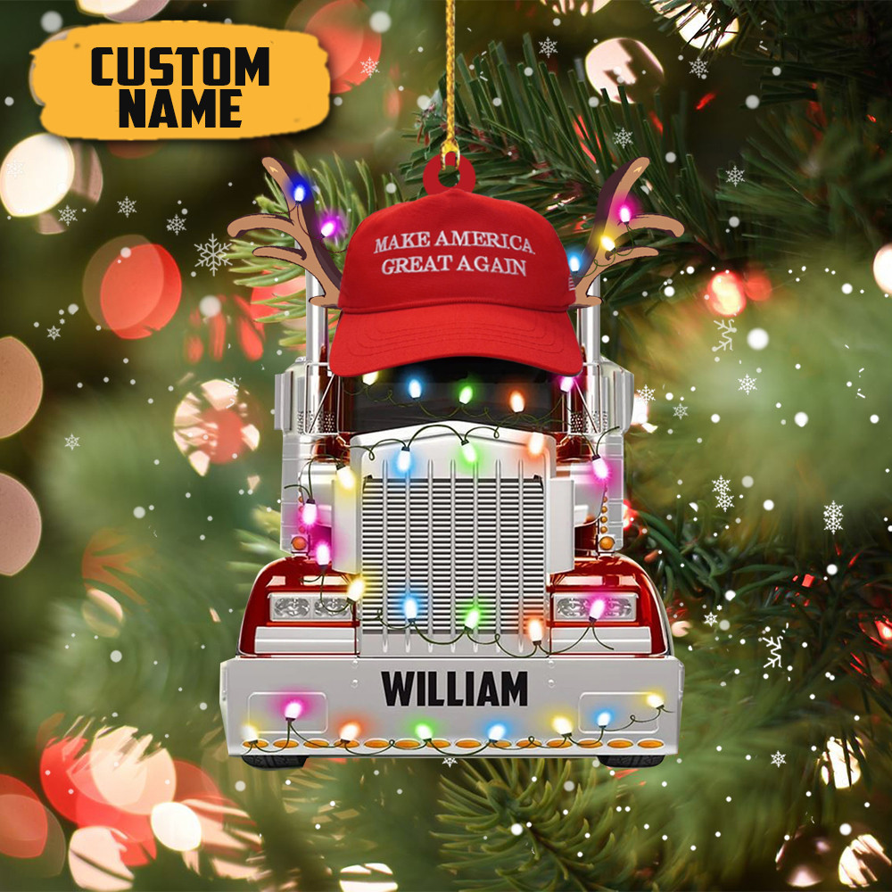 Custom Truck With Red Hat MAGA Ornament Donald Trump Xmas Tree Decor