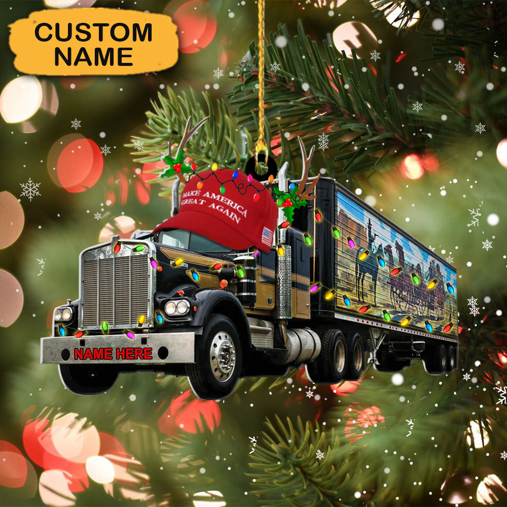 Custom Truck With Red Hat MAGA Ornament Shape Trump 2024 Tree Ornament
