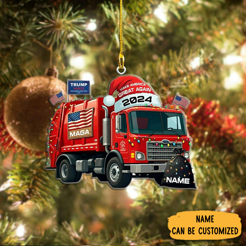 Custom Trump Vance MAGA 2024 Garbage Truck Ornament Shape Trump Boards A Garbage Truck Ornament