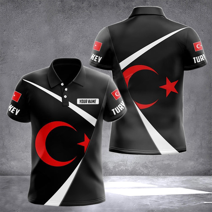 Custom Turkey Coat Of Arms Black Pattern Polo Shirt Turkey Fashion Gifts For Turkish Boyfriend