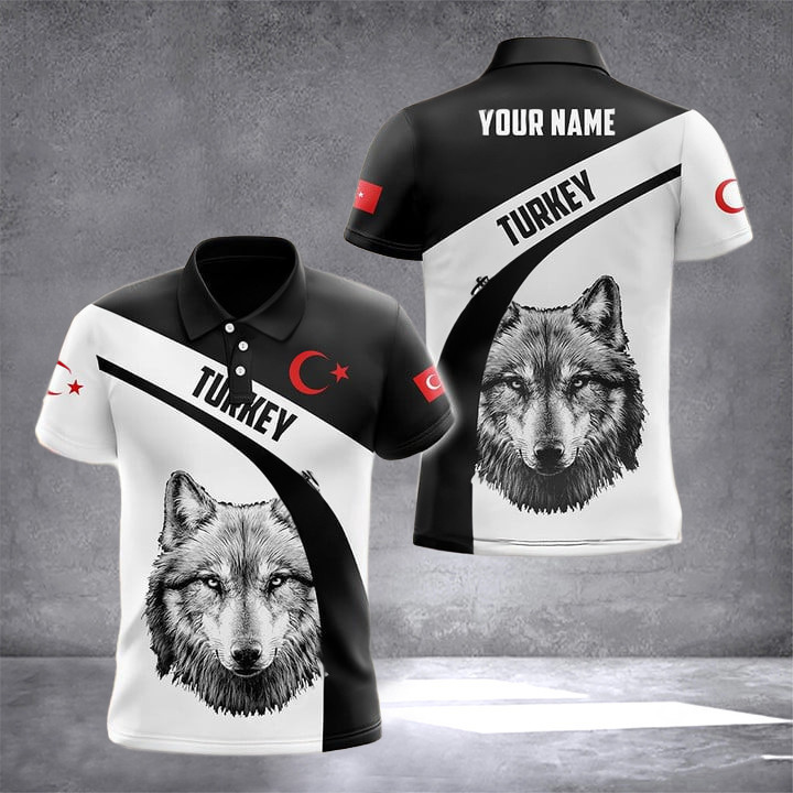 Custom Turkey Wolf Black And White Polo Shirt Turkey Lover Turkish Clothing Gifts For Turkish