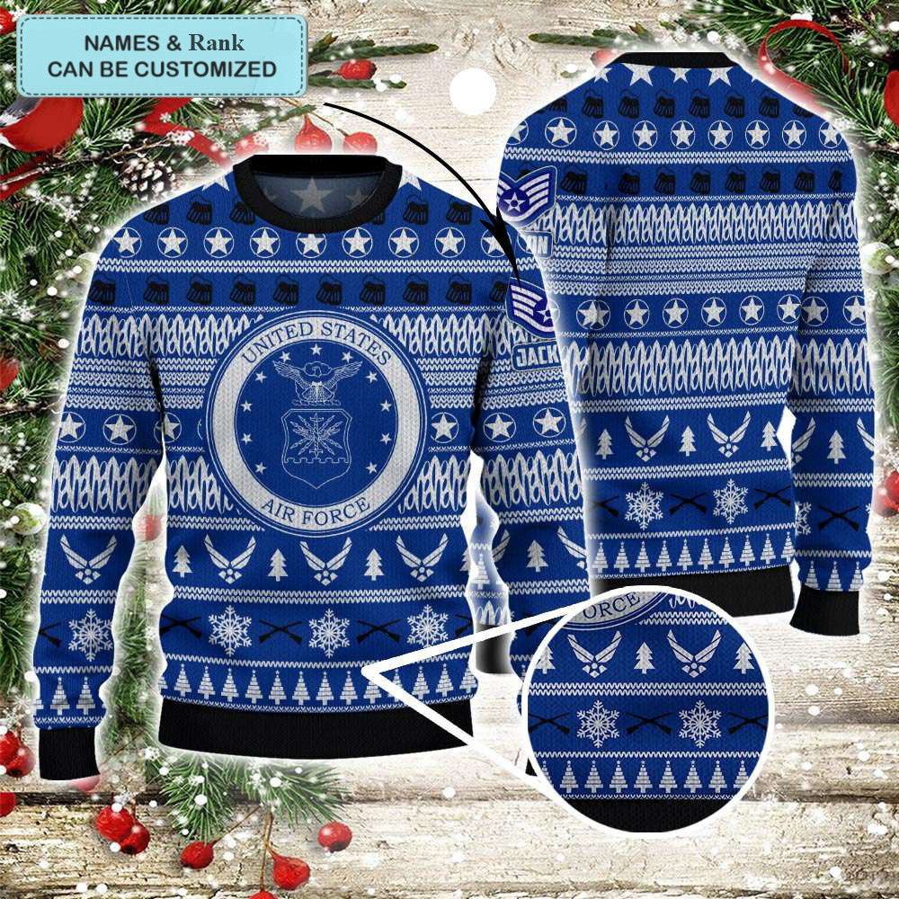 Custom U.S Air Force Ugly Christmas Sweater USAF Air Force Veteran Gift Ideas