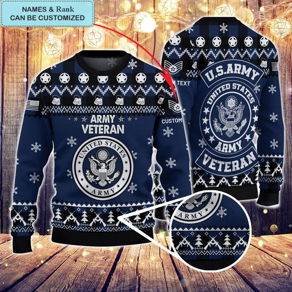 Custom U.S Army Veteran Ugly Christmas Sweater Best Christmas Gifts For Army Veterans