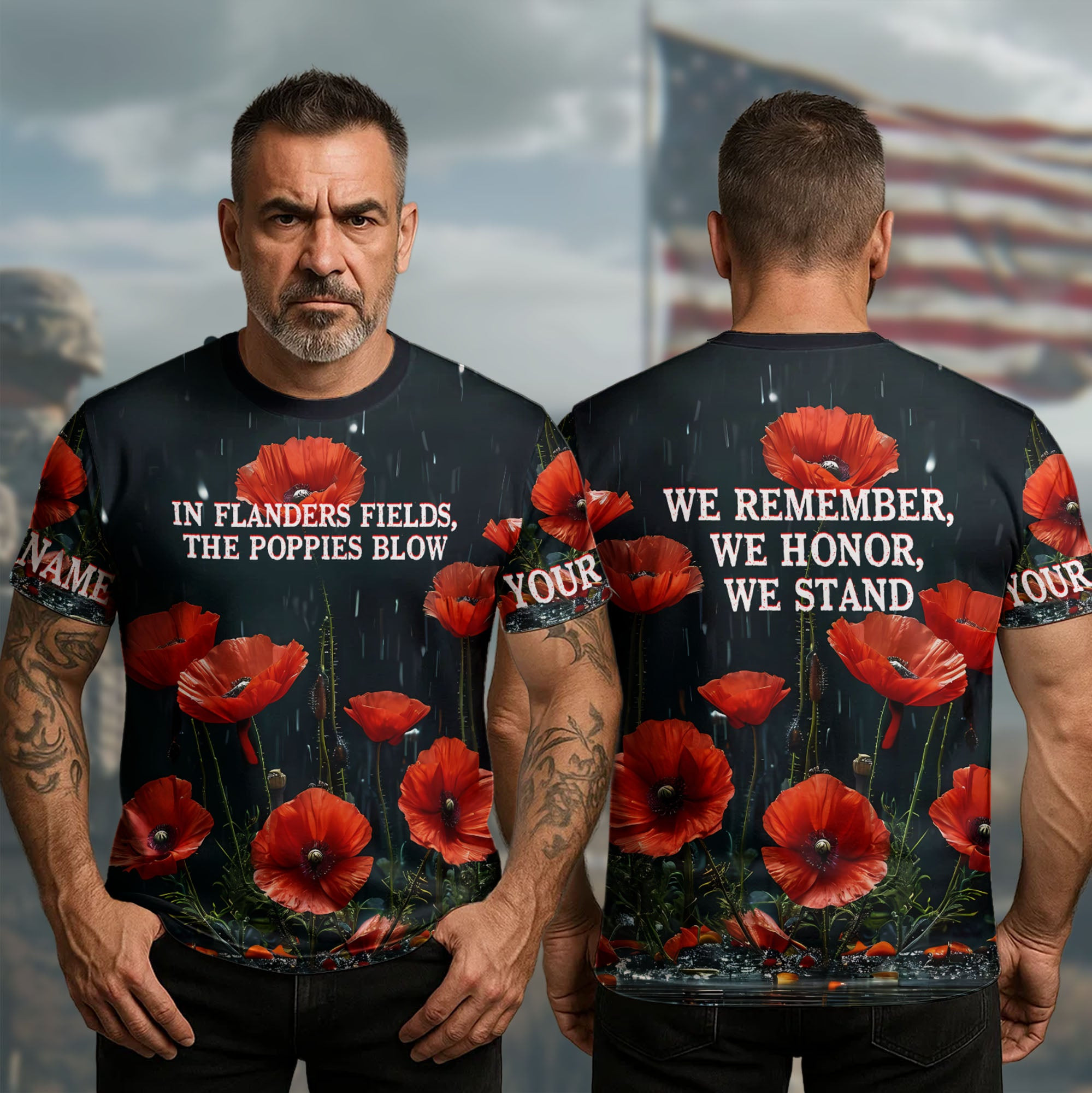 Custom U.S Veteran 250Th Anniversary T-Shirt In Flanders Fields Poppies Blow Veteran Clothing