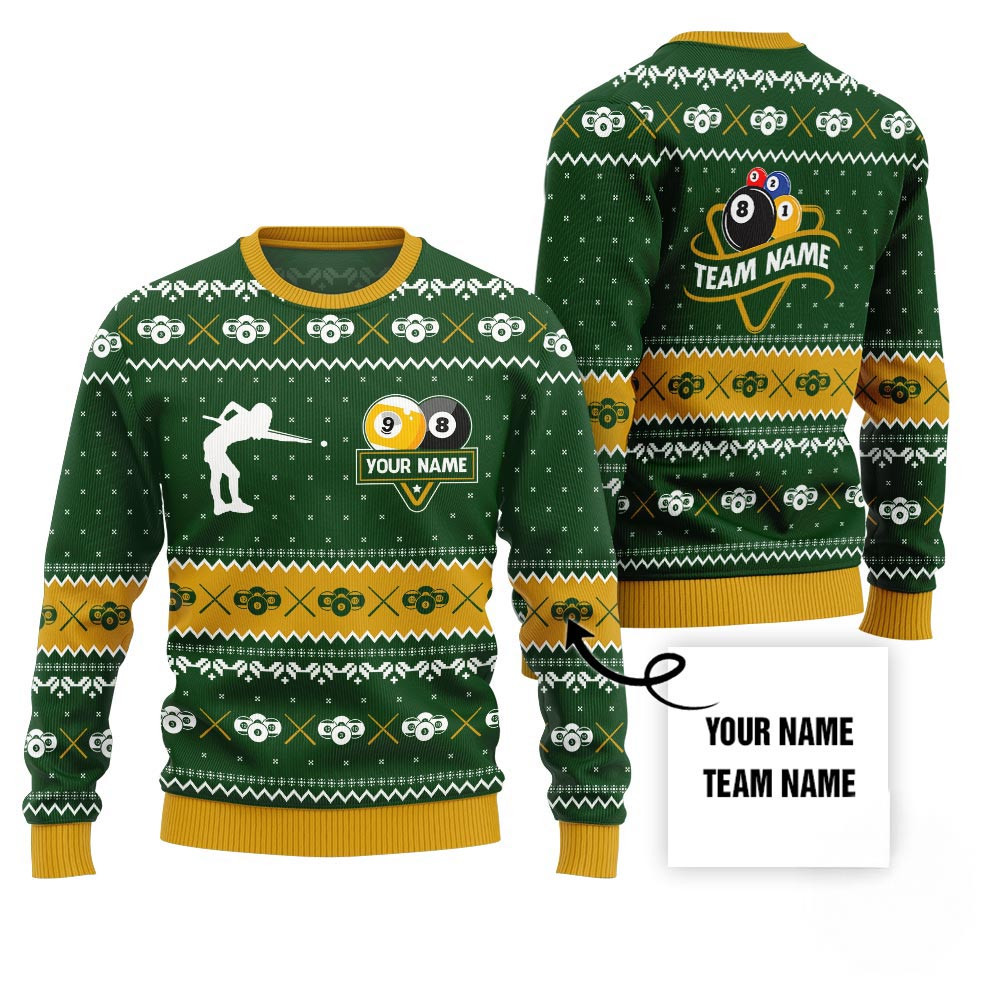 Custom Ugly Christmas Sweater For Billiards Team Ugly Sweaters For Christmas