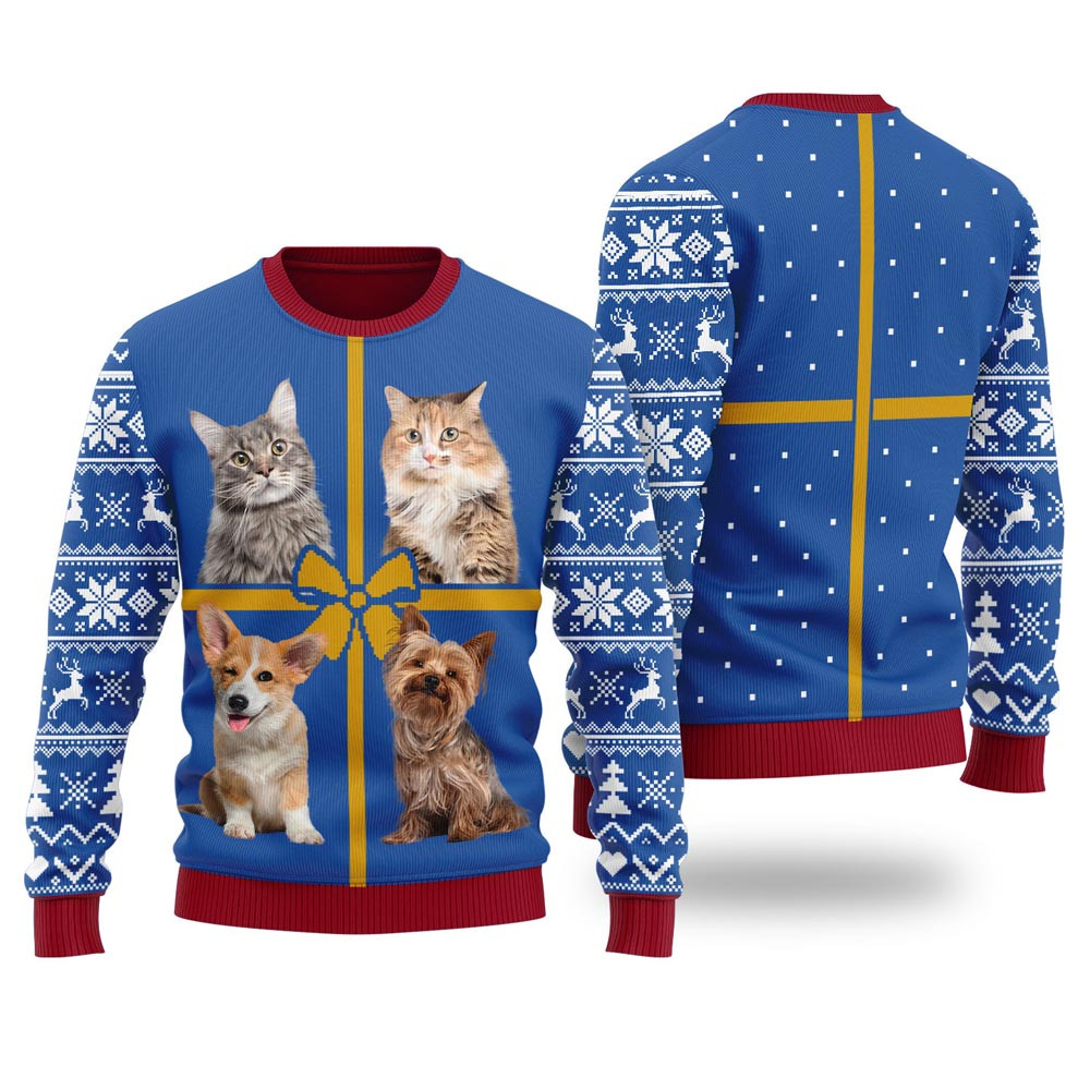 Custom Ugly Christmas Sweater With Multiple Pets For Men Family Gifts For Christmas