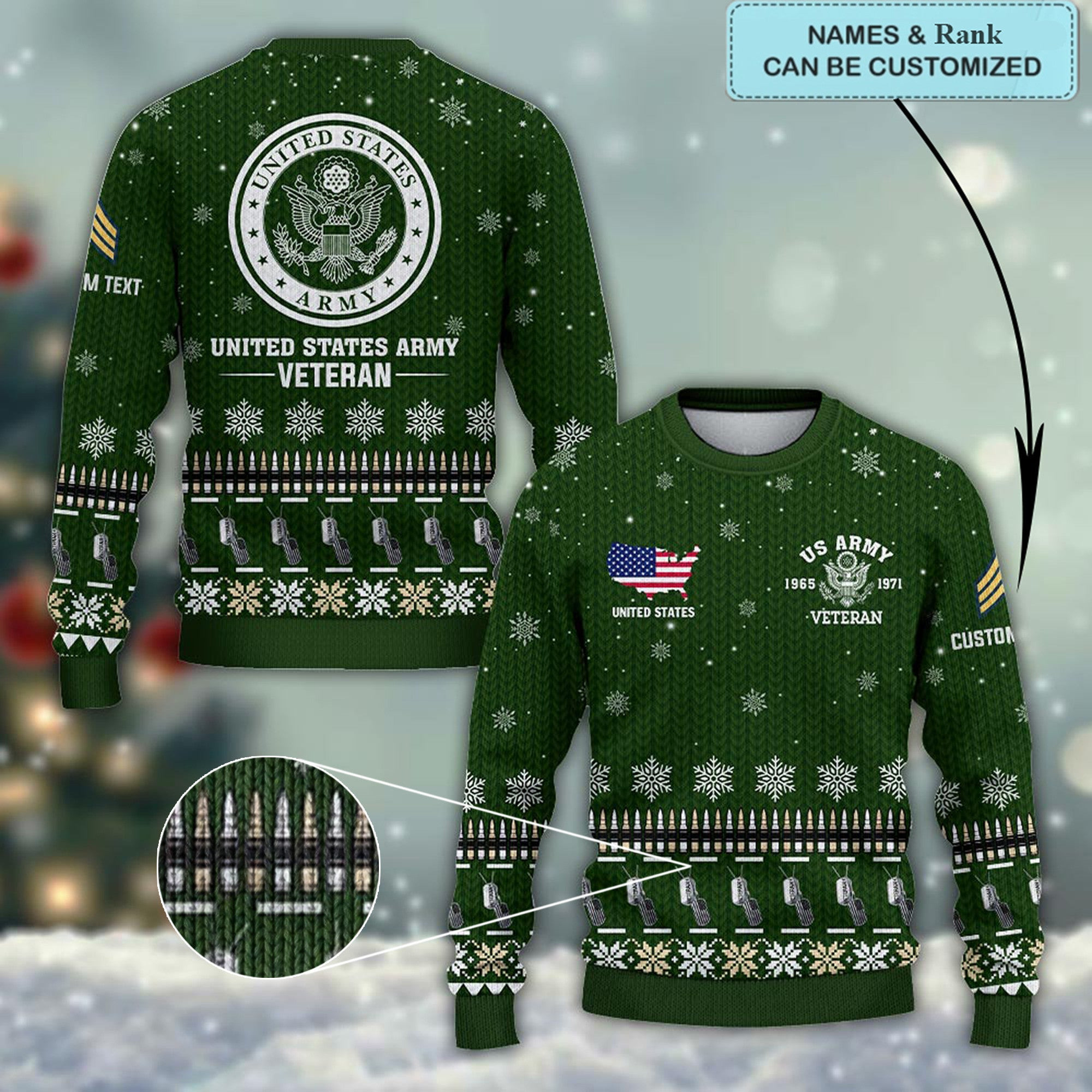 Custom United States Army Veteran Ugly Christmas Sweater Best Xmas Gift For Army Veteran
