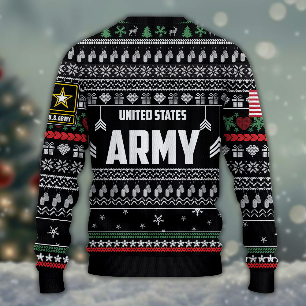 Custom United States Army Veteran Ugly Christmas Sweater Patriotic Army Veteran Apparel