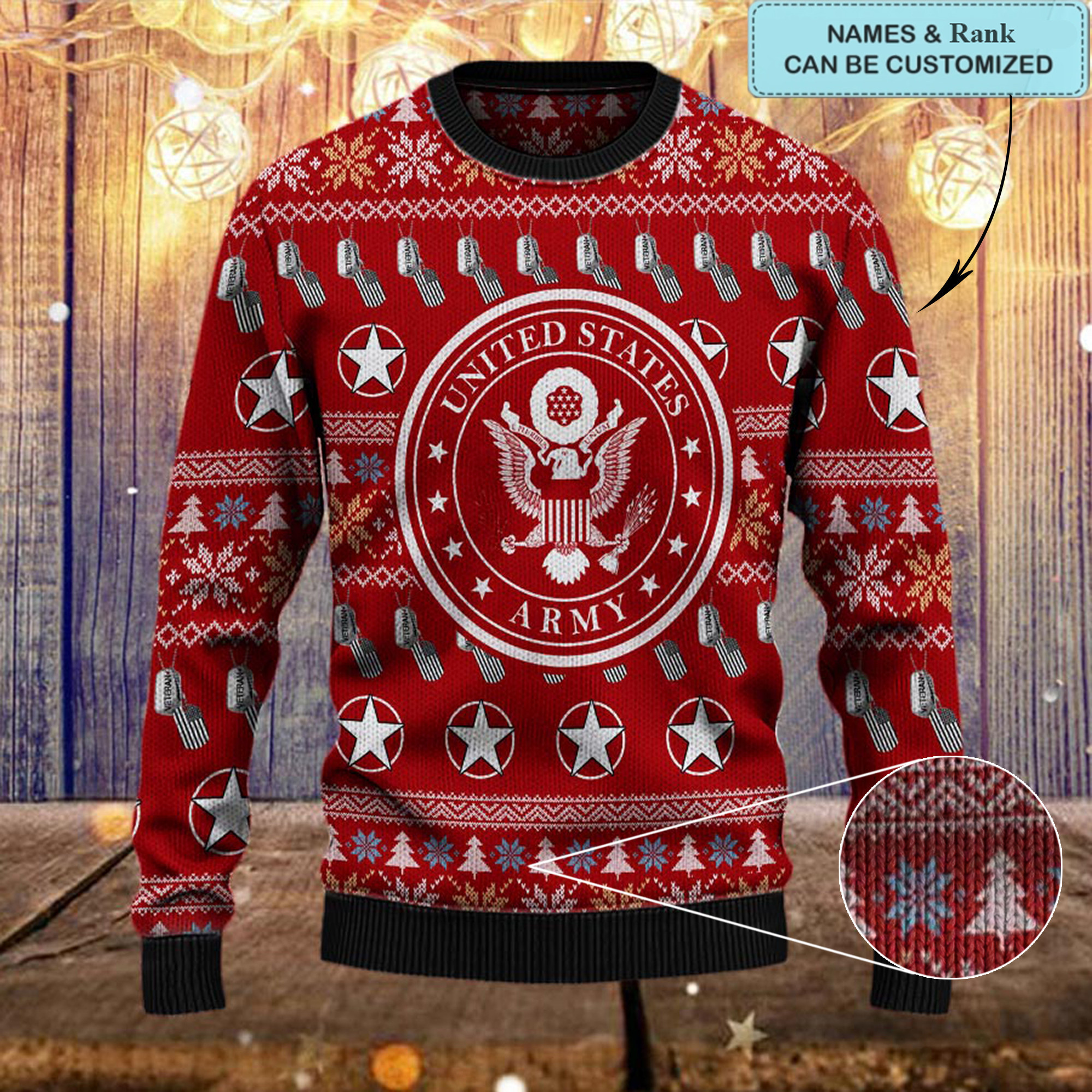 Custom United States Army Veteran Ugly Christmas Sweater Veteran Holiday Sweater Presents