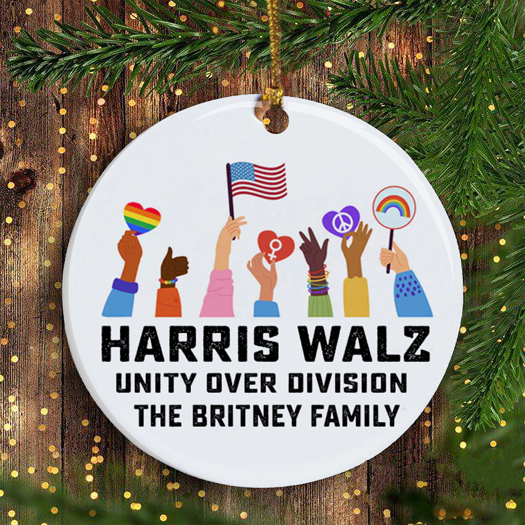 Custom Unity Over Division Kamala Harris Tim Walz Ornament Election 2024 Harris Walz Merch