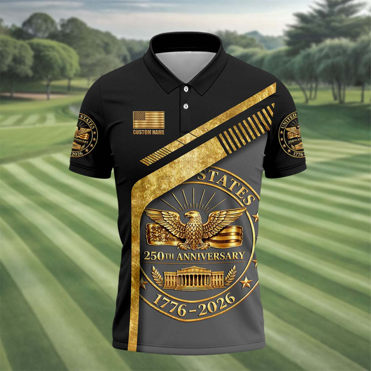 Custom US 250th Anniversary US Flag Polo Shirt Patriotic Clothing Good Father's Day Presents