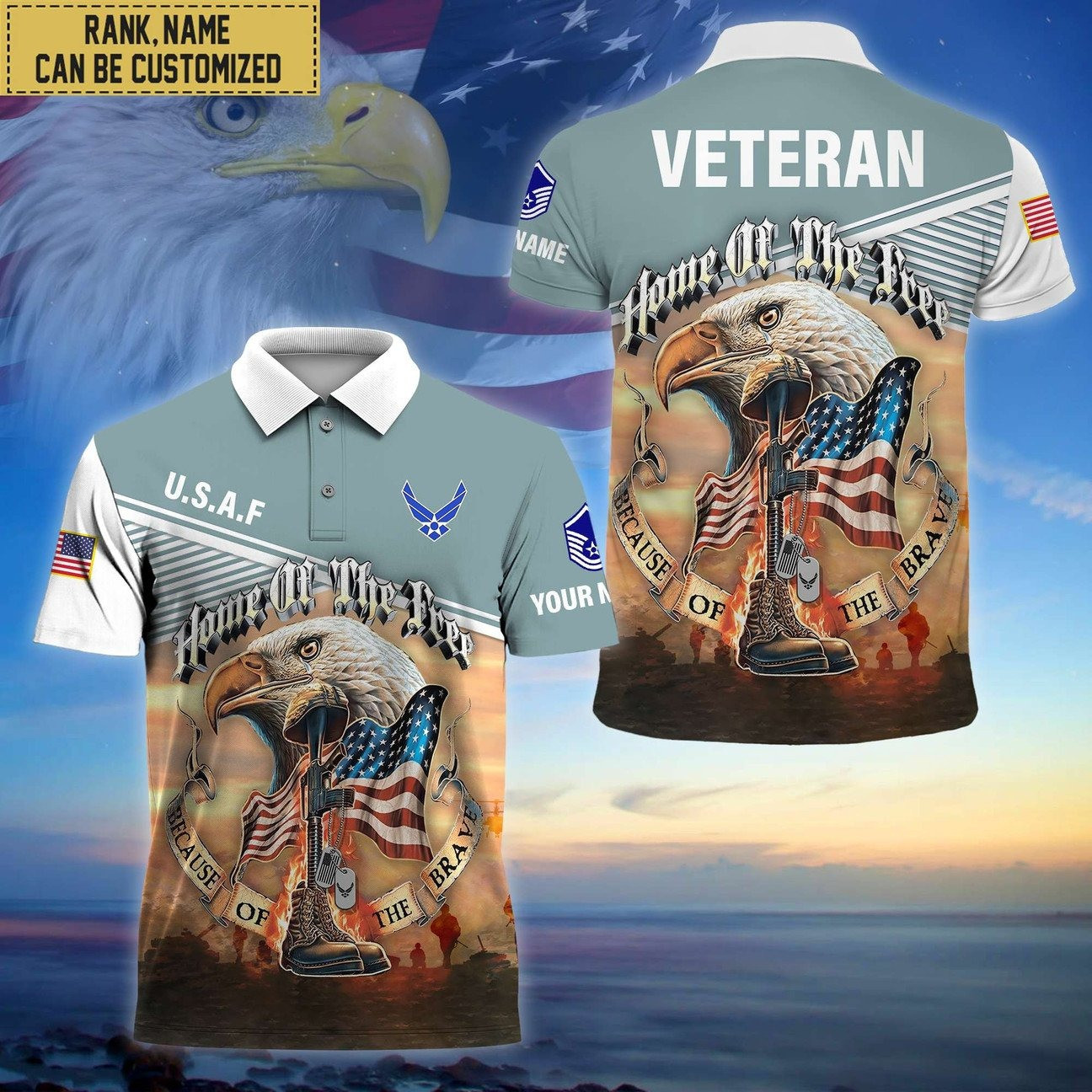 Custom US Air Force Home Of The Free Polo Shirt Veterans Day Apparel Gifts For Air Force