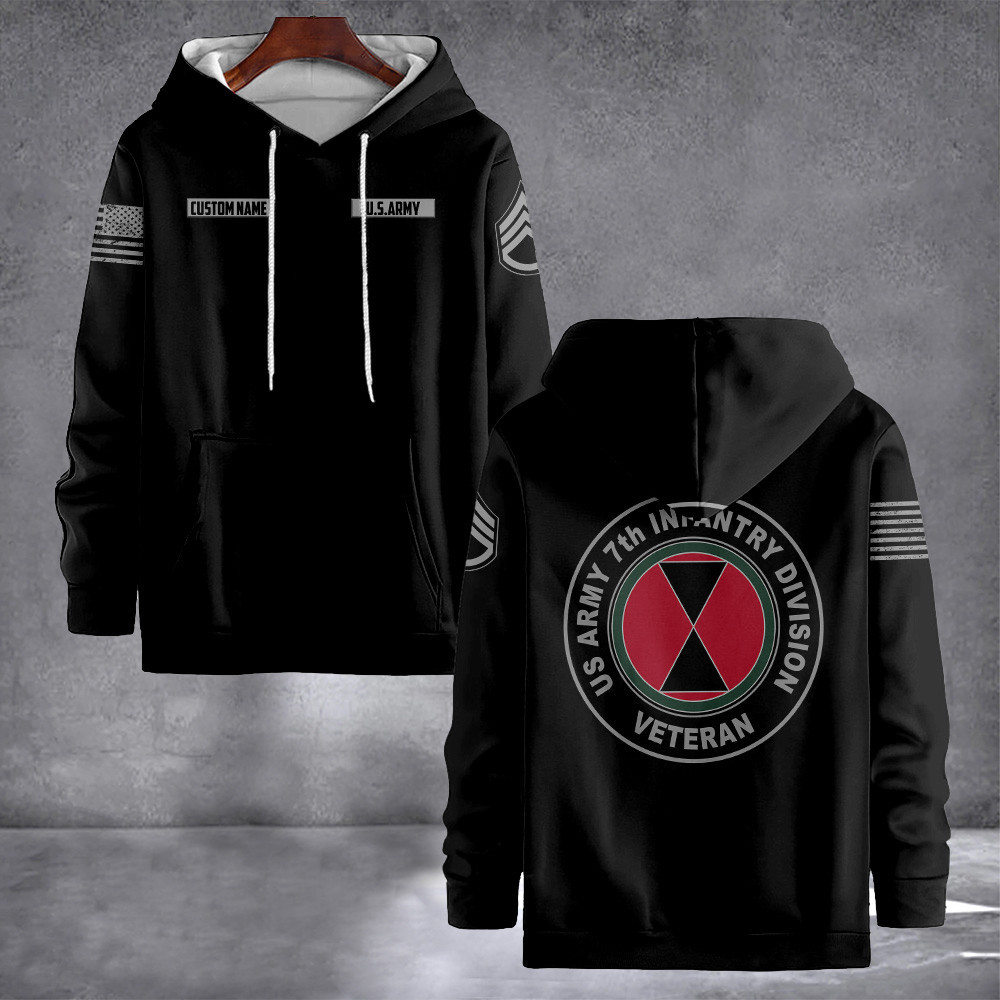 Custom US Army 7th Infantry Division Veteran Hoodie Army Veteran Hoodie Gifts For Dad