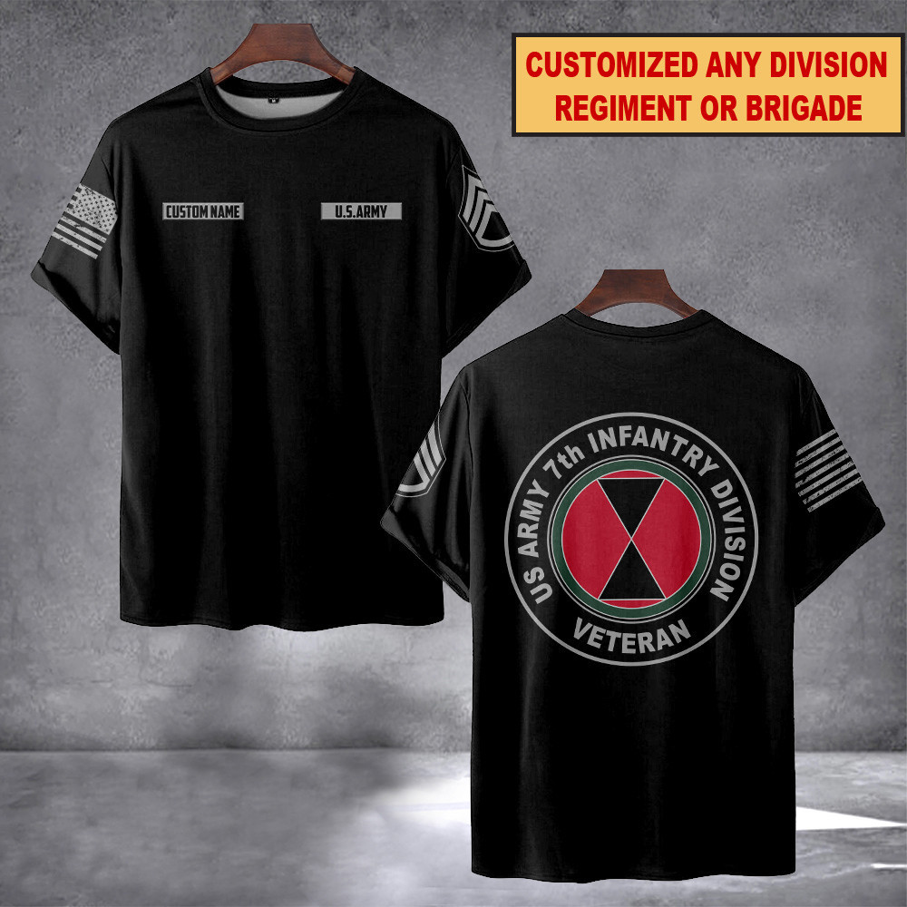 Custom US Army 7th Infantry Division Veteran Shirt Army Veteran T-Shirt Gifts For Dad