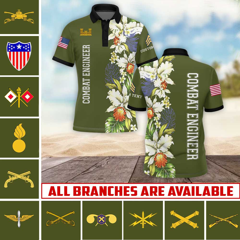 Custom US Army Combat Engineer Polo Shirt Proud Army Veteran Golf Shirts For Men