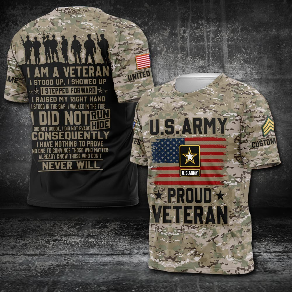 Custom US Army Veteran Camo Shirt Proud I Am A Veteran T-Shirt Gifts For An Army Veteran