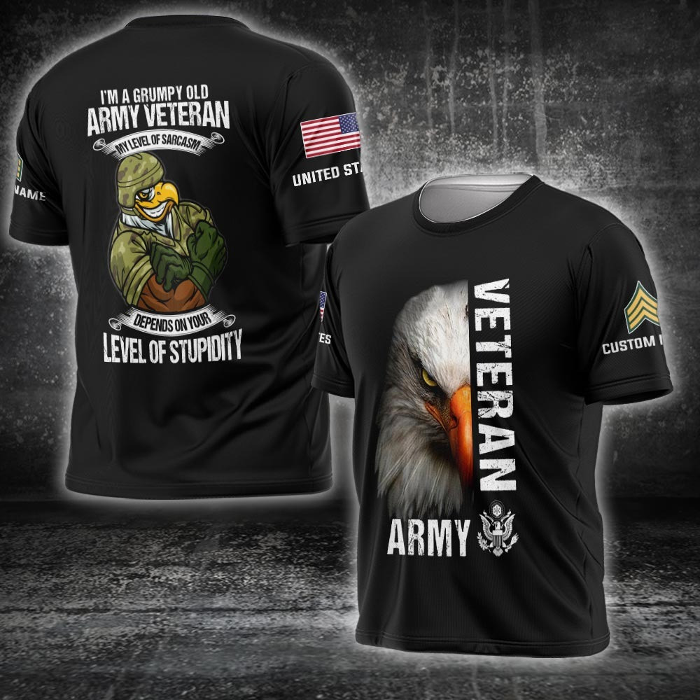 Custom US Army Veteran Shirt I'm A Grumpy Old Army Veteran T-Shirt Army Veteran Gifts