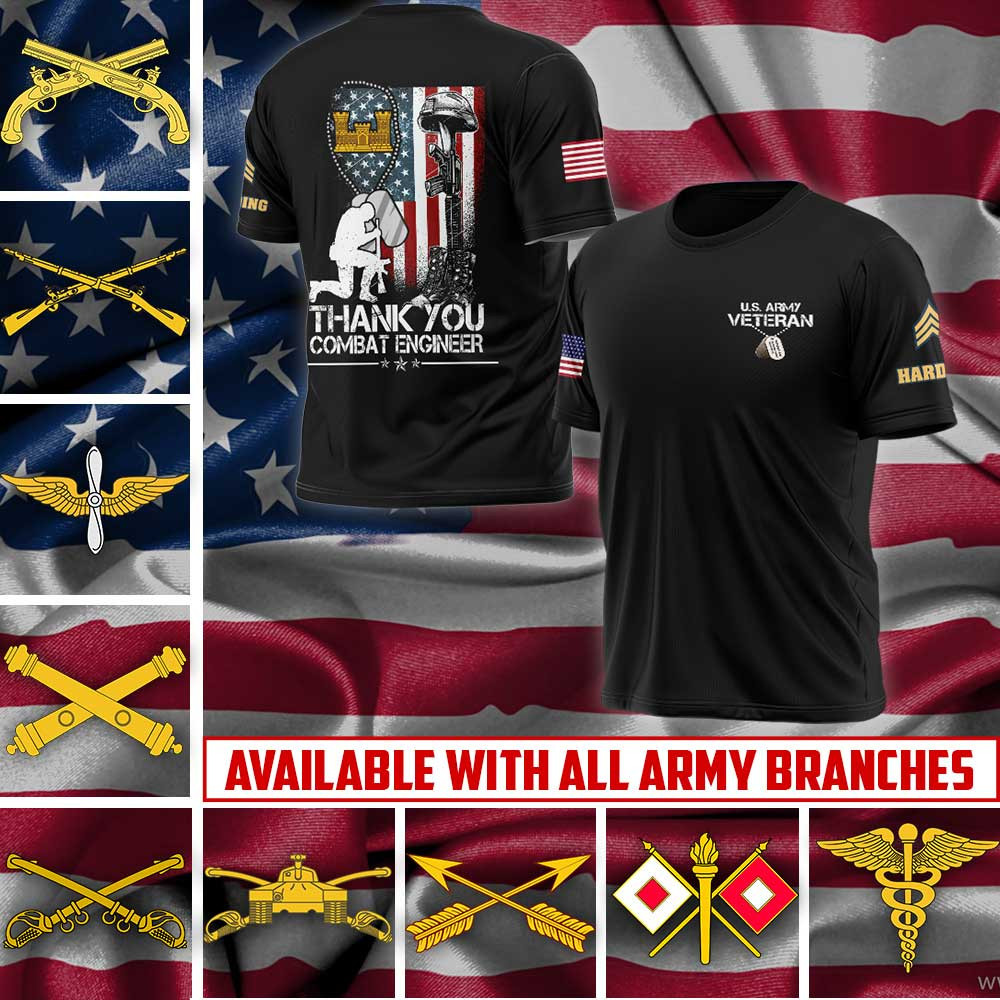 Custom US Army Veteran Shirt Thank You Combat Engineer Army T-Shirt Gifts For Veterans