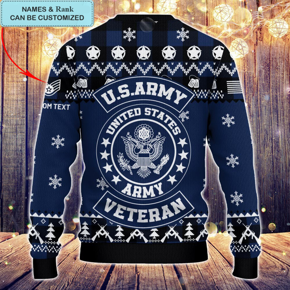 Custom US Army Veteran Ugly Christmas Sweater Patriotic Gifts For An Army Veteran 2023