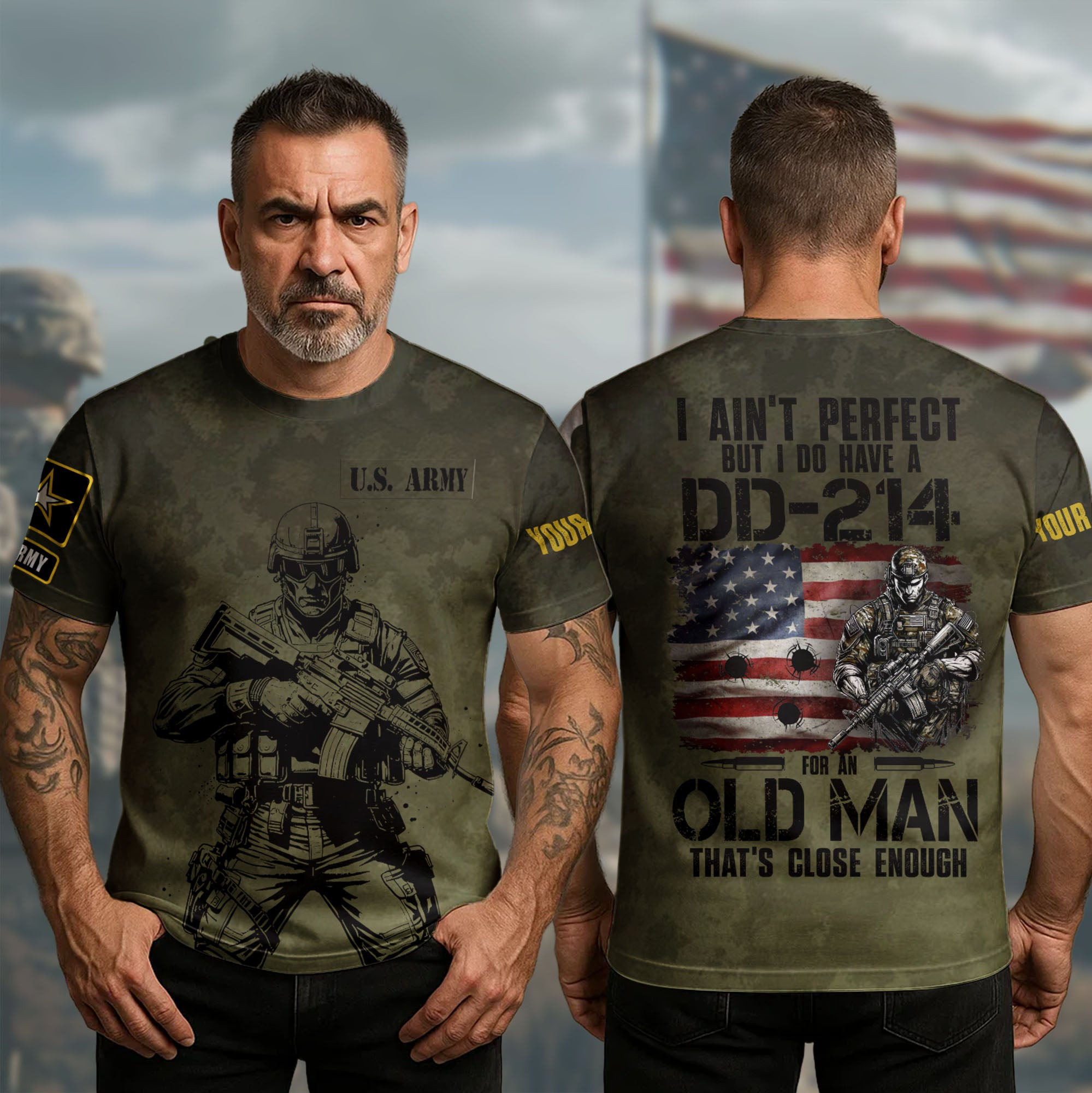 Custom US DD-214 Veteran T-Shirt I Ain't Perfect But I've Got A DD-214 Veteran Clothing