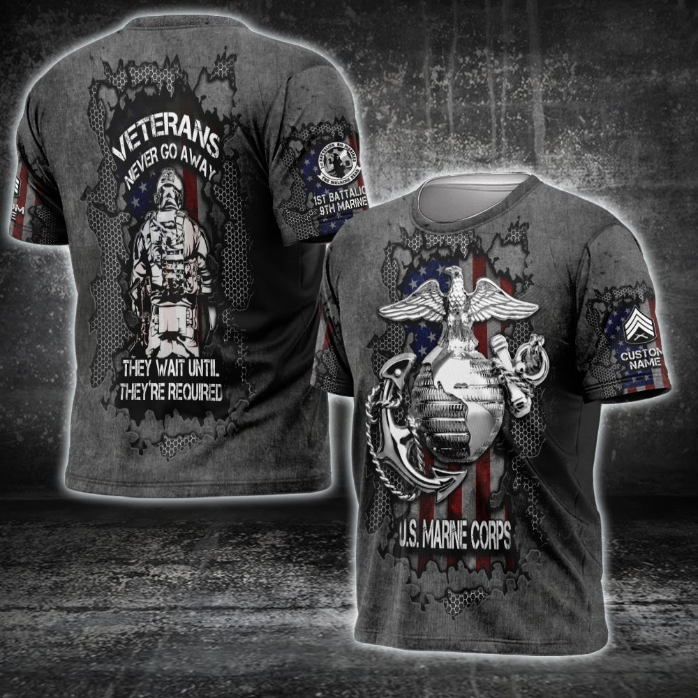 Custom US Marine Corps Battalion Shirt Veterans Never Go Away They Wait Until They're Required