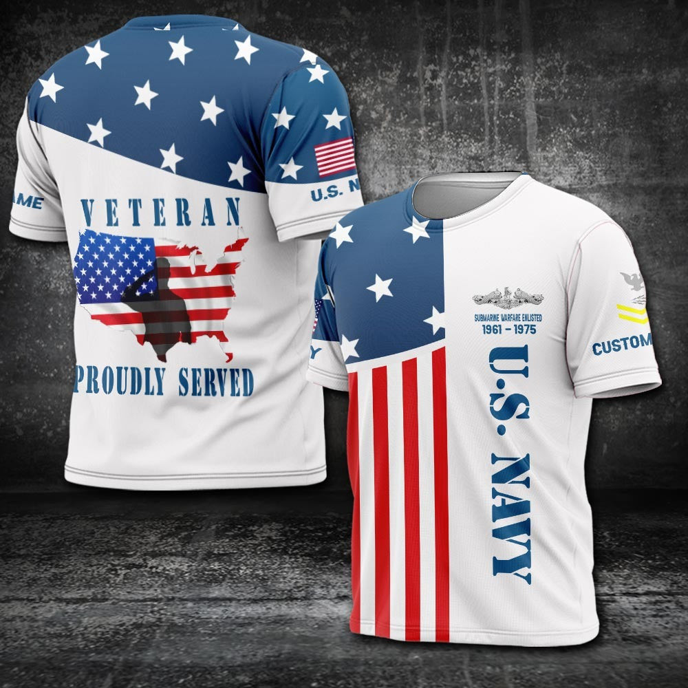 Custom US Navy Badge Shirt Submarine Warfare Enlisted Navy T-Shirt Proudly Served Veteran Merch