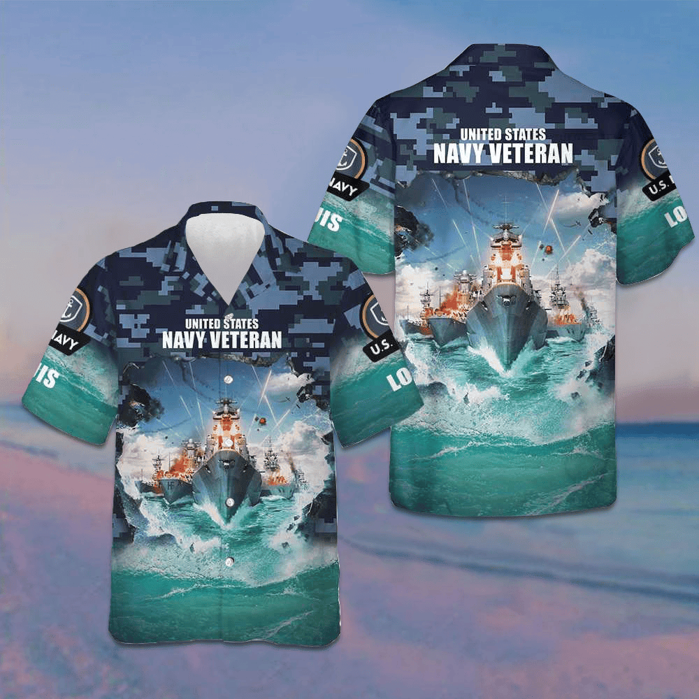 Custom US Navy Veteran Hawaiian Shirt Proud USN Veteran Day Shirt Gift Ideas