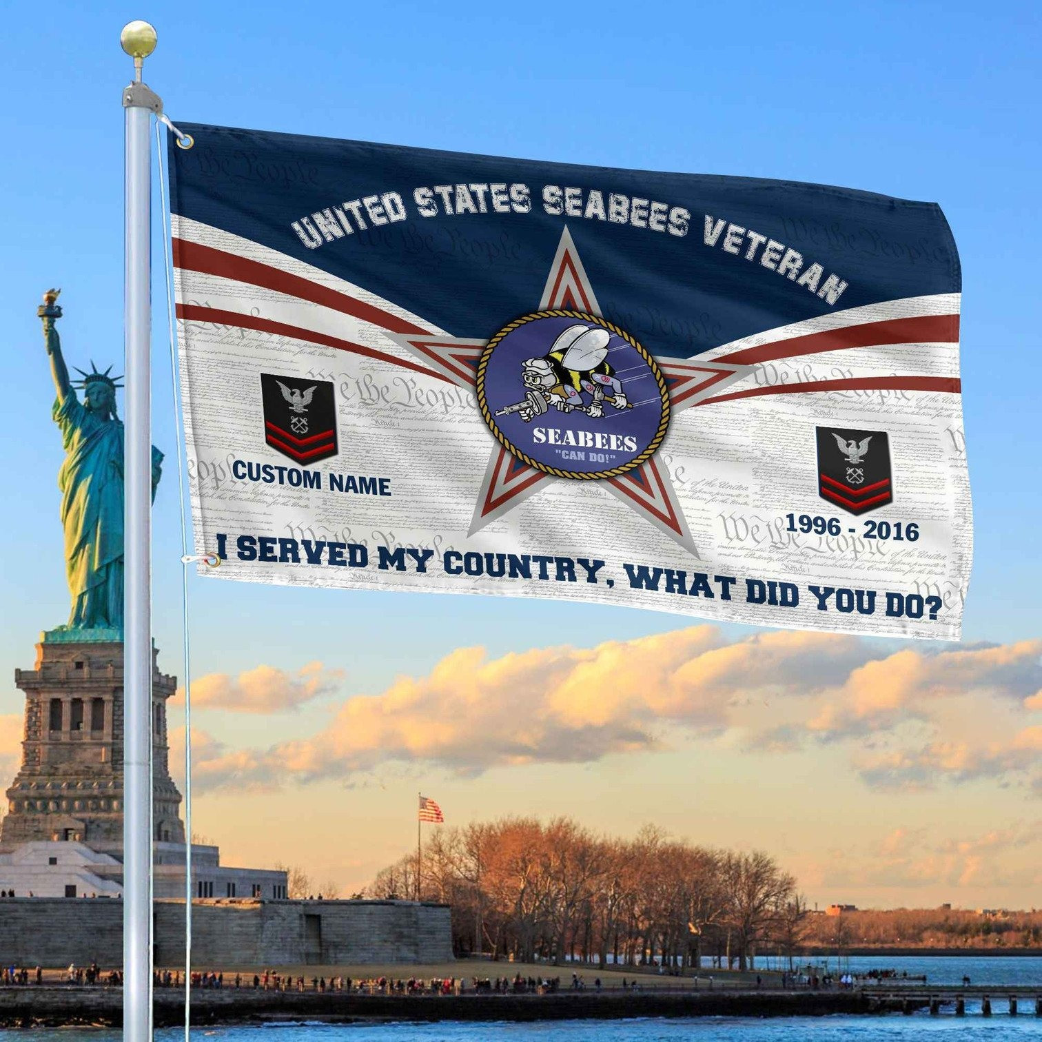 Custom US Seabees Flag Veterans Day Honoring All Who Served Flag Patriotic Decor