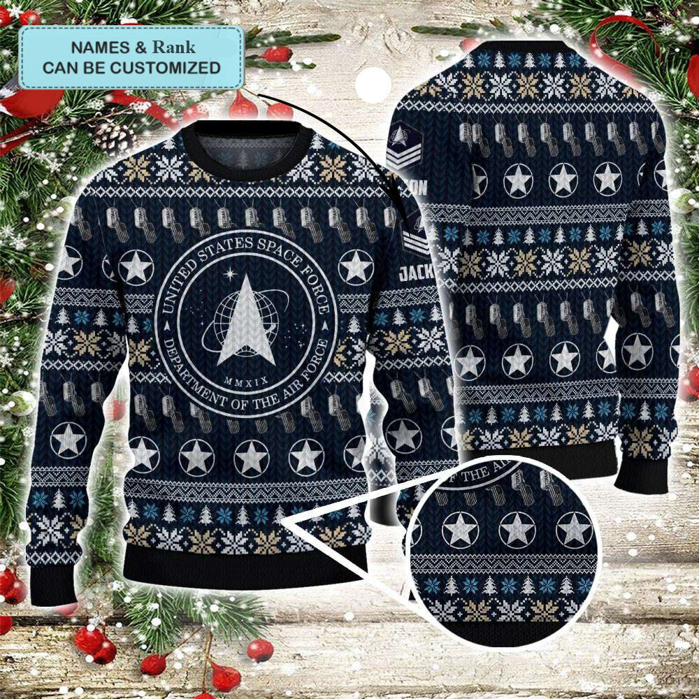 Custom US Space Force Ugly Christmas Sweater Department Of The Space Force Veteran Sweater
