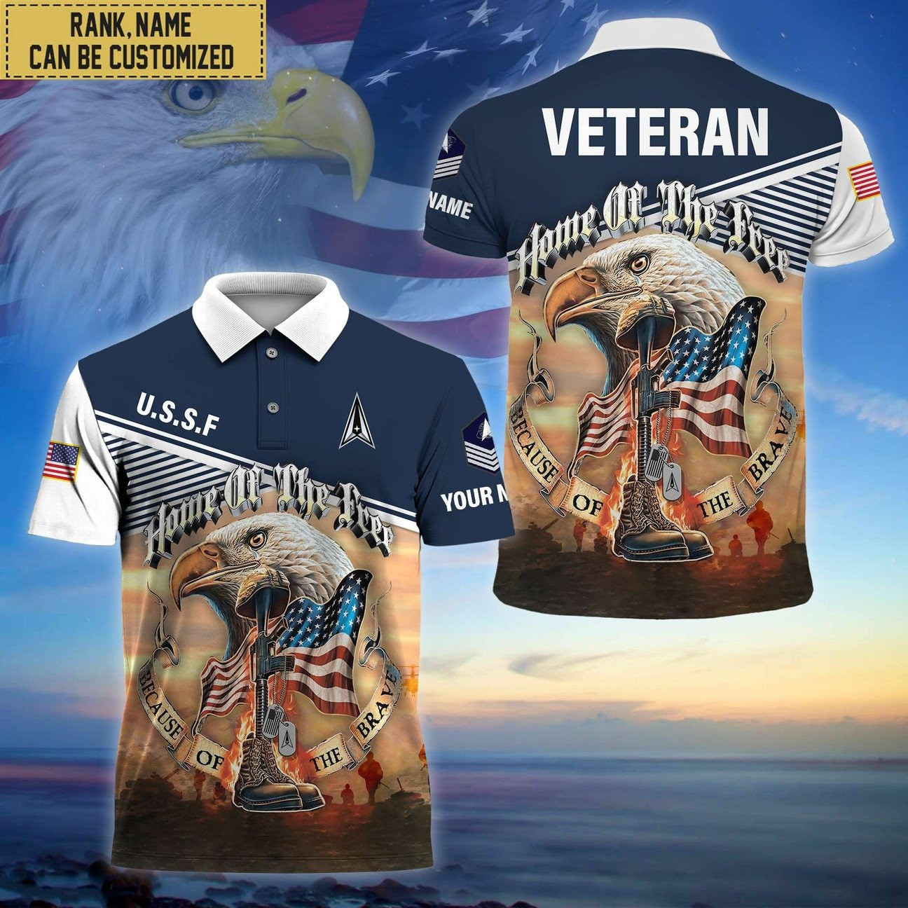 Custom US Space Force Veteran Home Of The Free Polo Shirt Gifts For Space Force Veterans