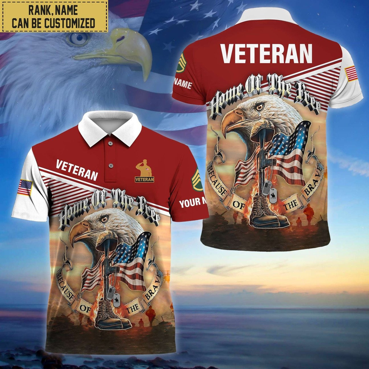 Custom US Veteran Home Of The Free Polo Shirt Gifts For Veterans Day