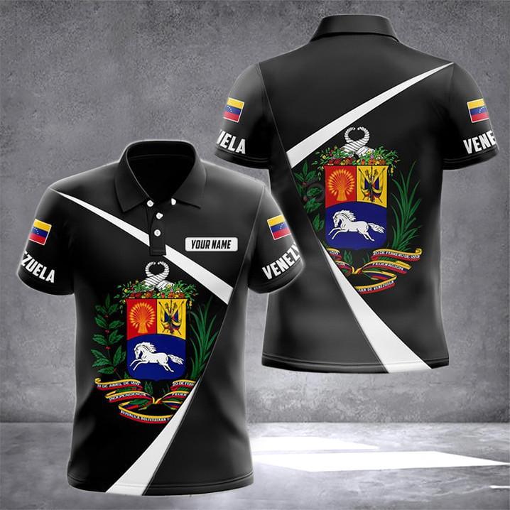 Custom Venezuela Coat Of Arms Black Pattern Polo Shirt Venezuela Clothing Gifts For Venezuelans