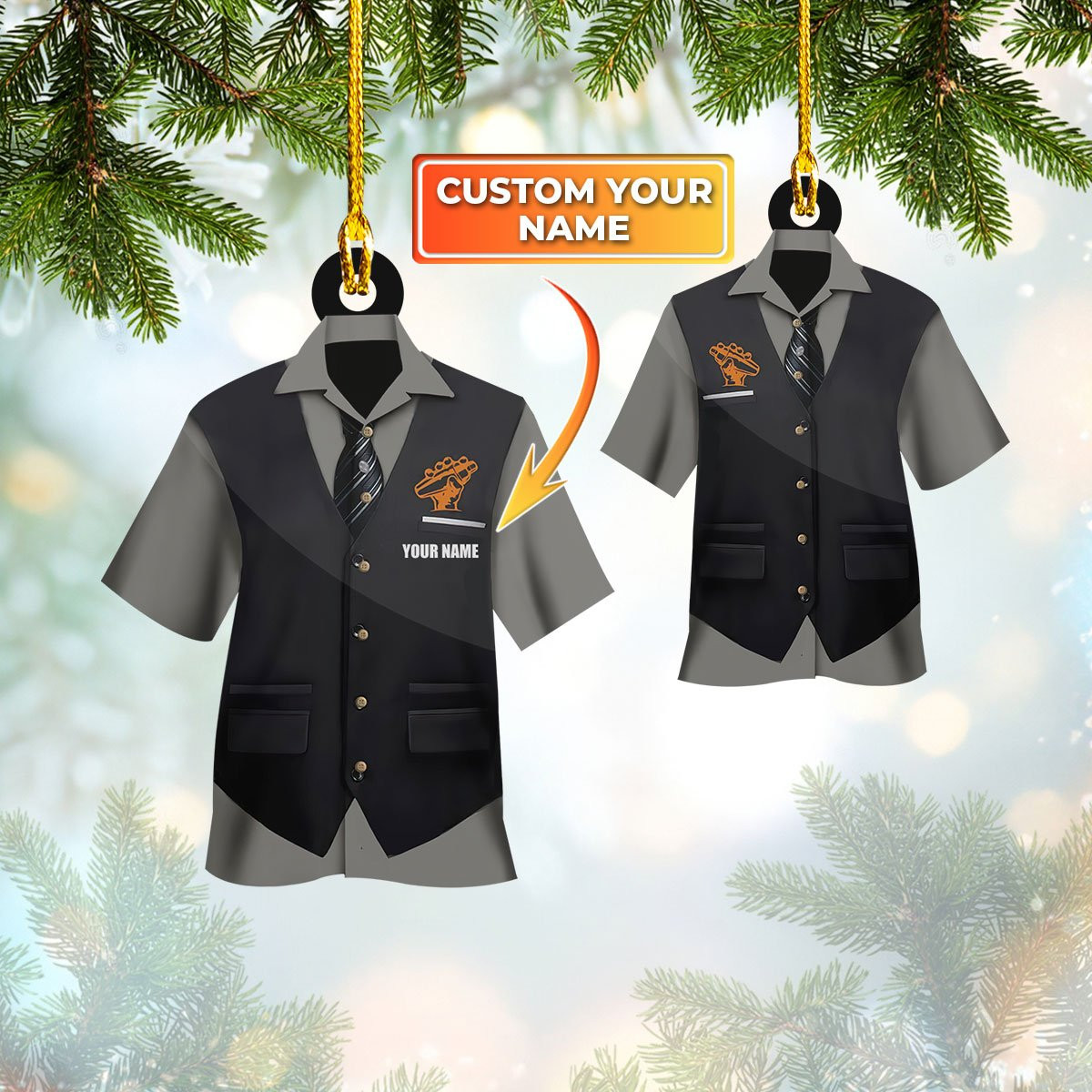 Custom Vest Uniform Bartender and Barista Ornament Gift for Bartender Uniform Christmas Ornament