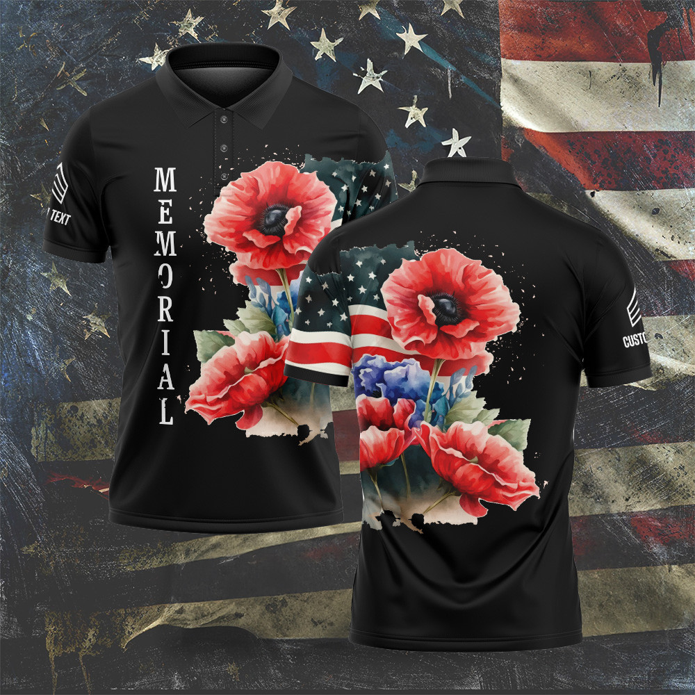 Custom Veterans Memorial Red Poppy Polo Shirt Patriotic Golf Polos Gifts For Dad